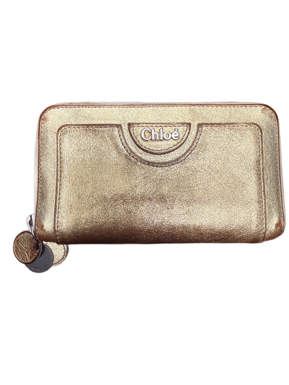 Chloé Metallic Gold Leather Zip Continental Wallet